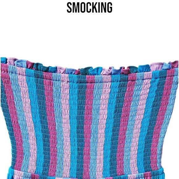 TORRID Plus Size lace-up cool stripe multi-color smocked culotte Jumpsuit - Picture 9 of 16